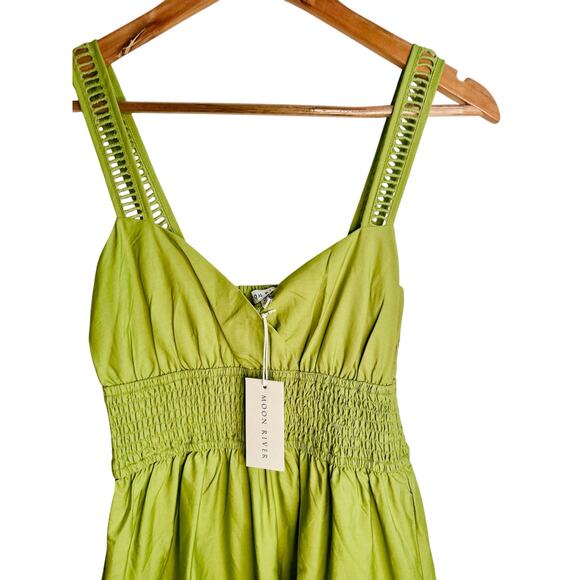 Green Smocked Waist Eyelet Midi Dress Sleeveless Size M NWT Moon River - Picture 13 of 13